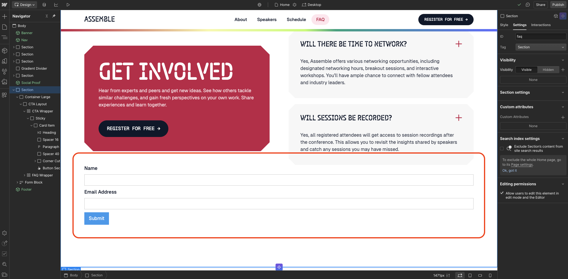 Added webflow form