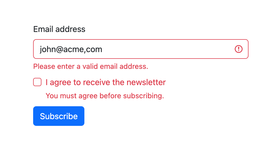 Failed validation results in the form
