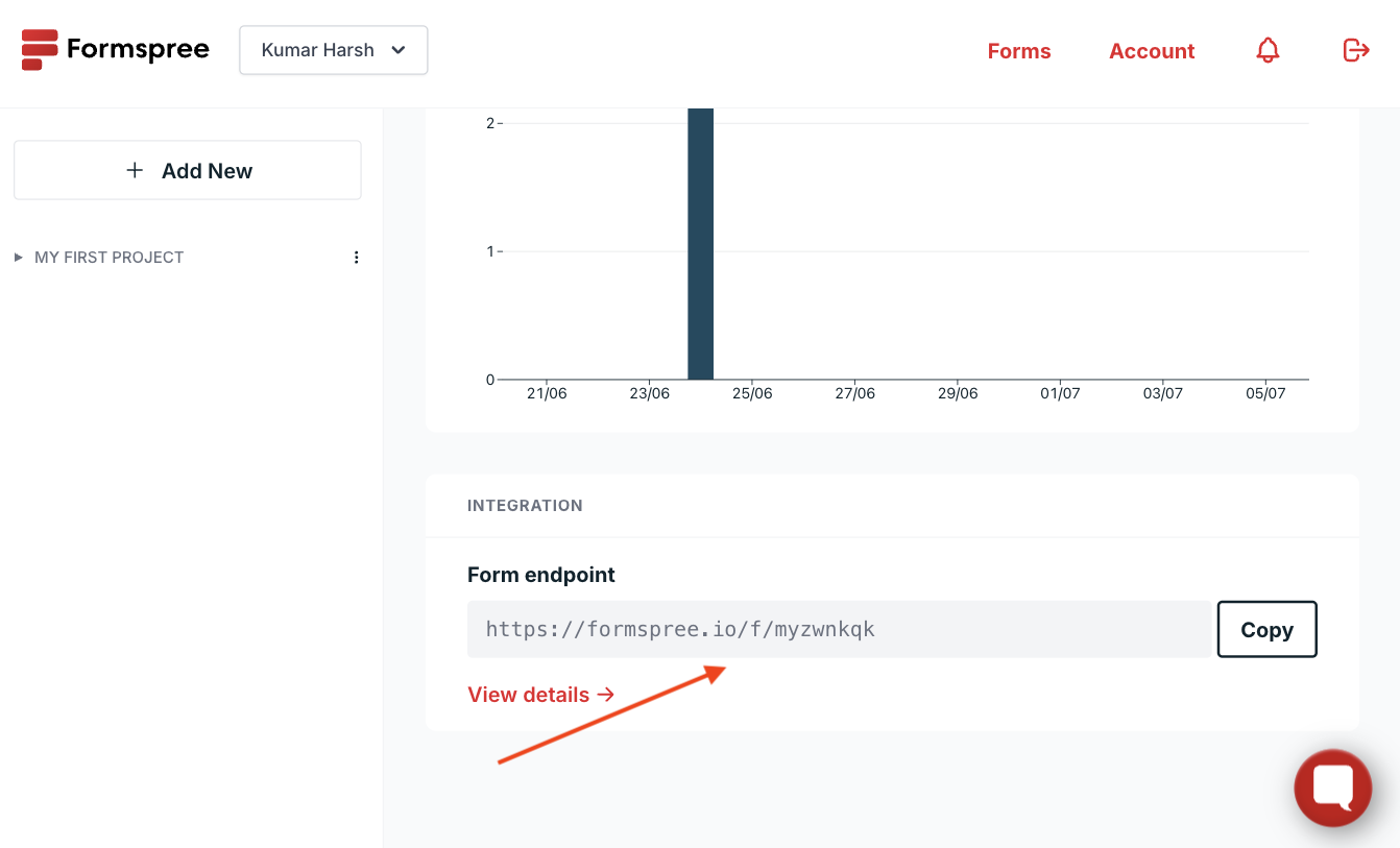 Formspree form endpoint