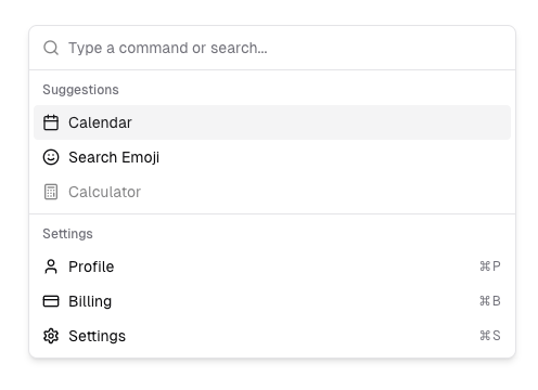 Command menu component from Shadcn