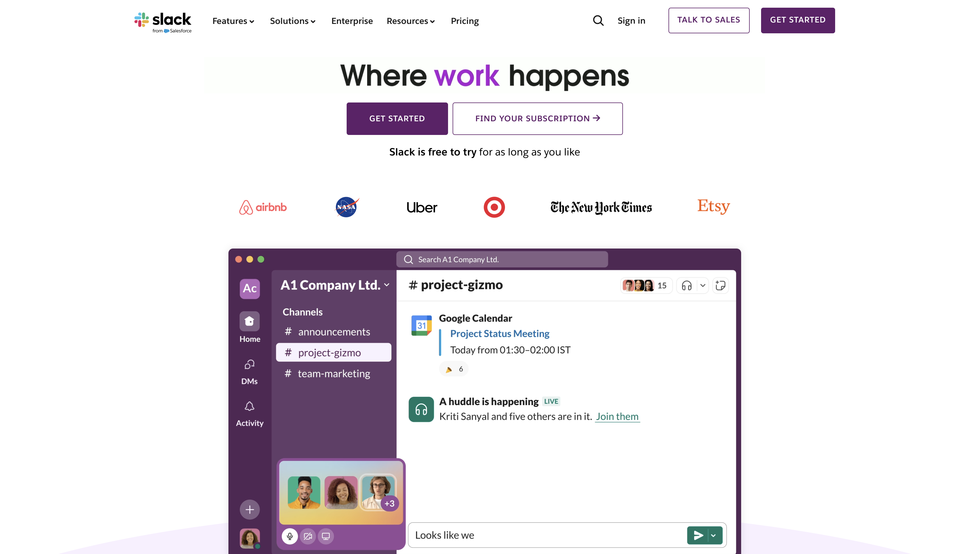 Slack homepage