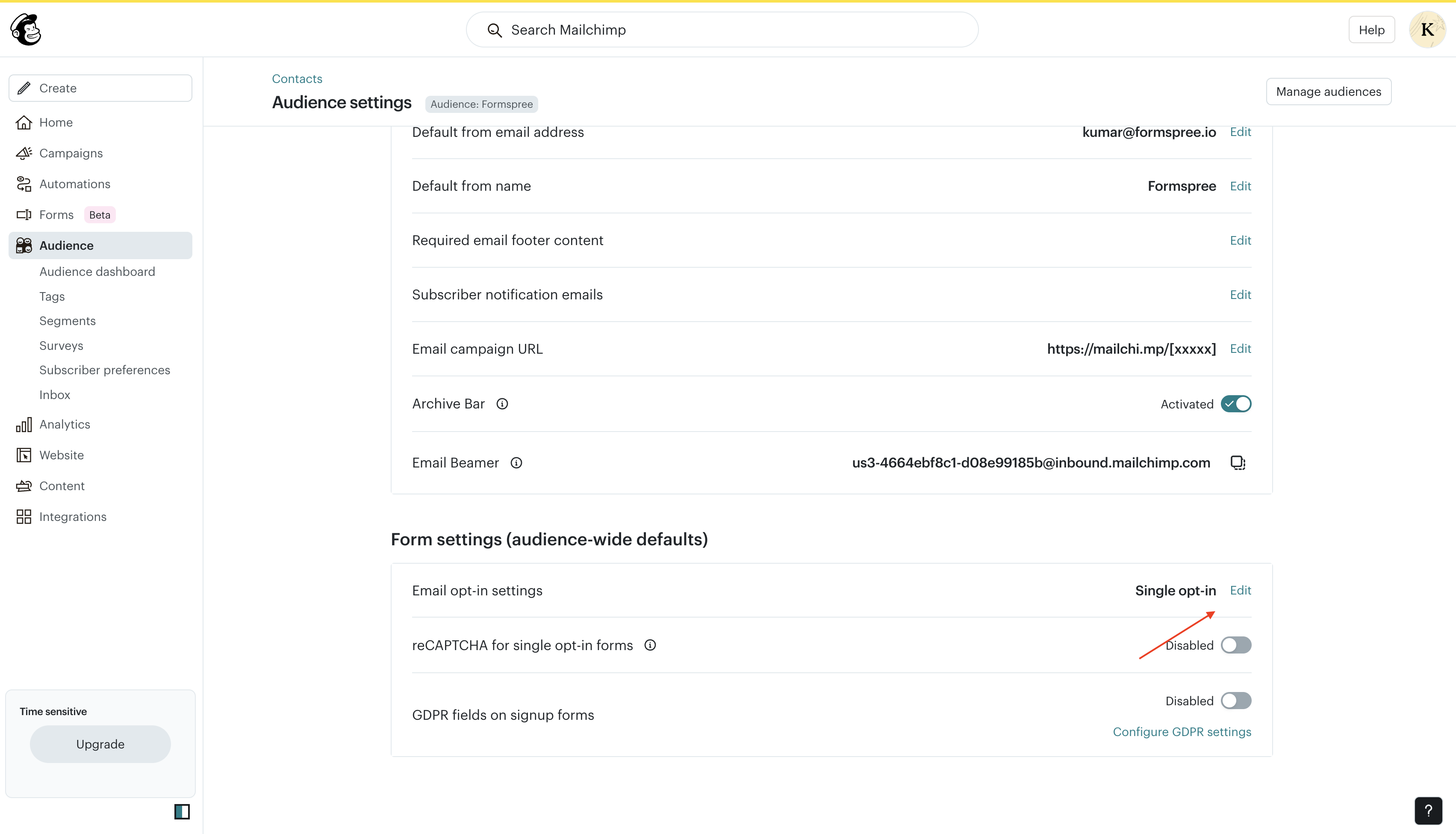 Changing opt-in settings