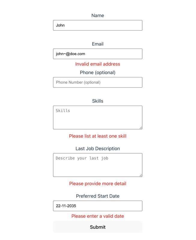 Validation errors preview